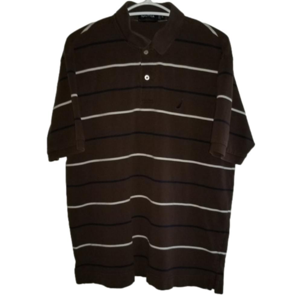 Nautica Short Sleeve Brown Striped Polo  Size XL